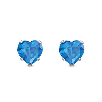 Heart Stud Earrings Simulated Blue Topaz CZ 925 Sterling Silver (4mm-8mm)